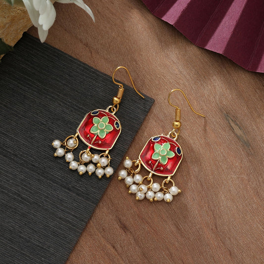 Red Color Meenakari Earrings Classic Bridal Traditional Jewelry Style
