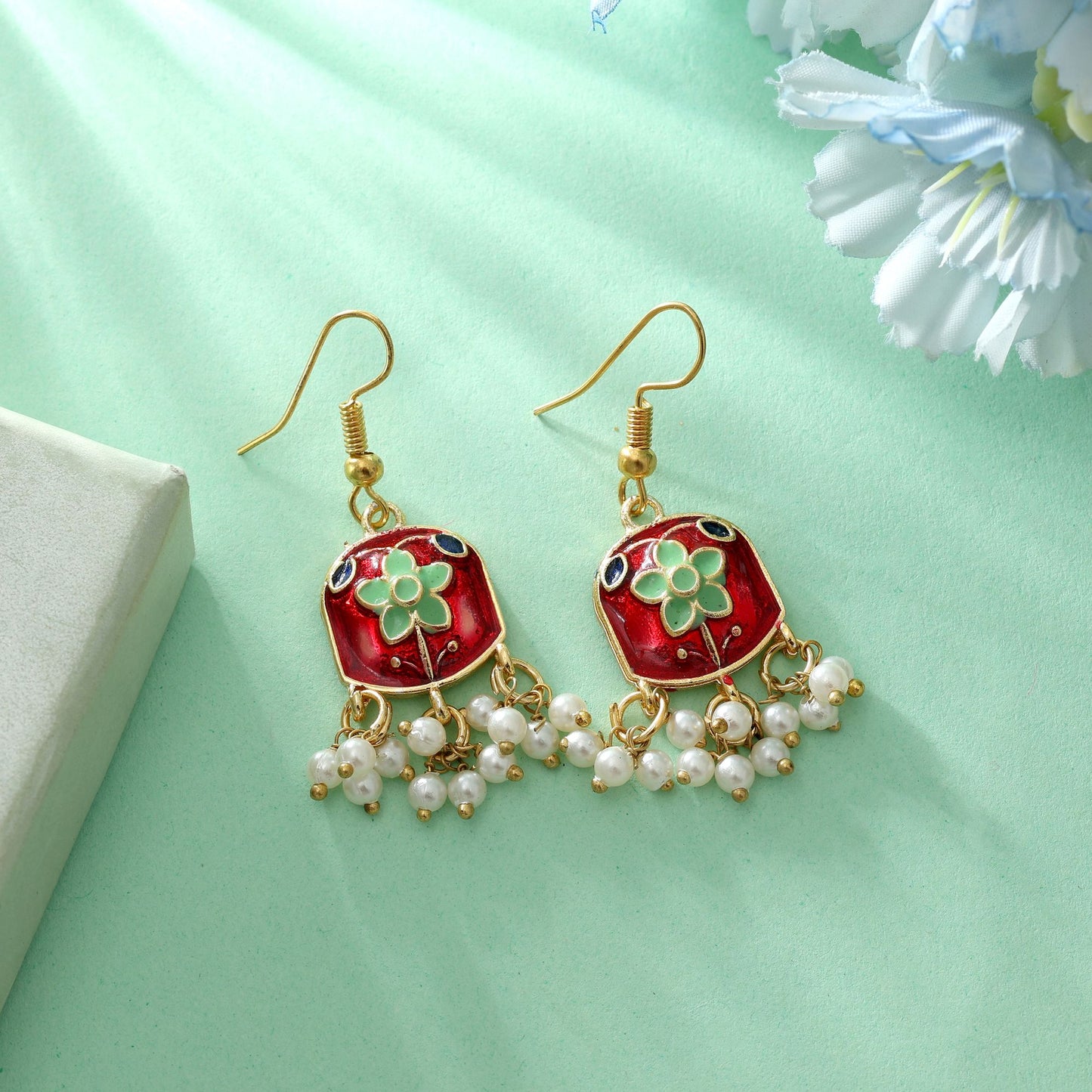 Red Color Meenakari Earrings Classic Bridal Traditional Jewelry Style