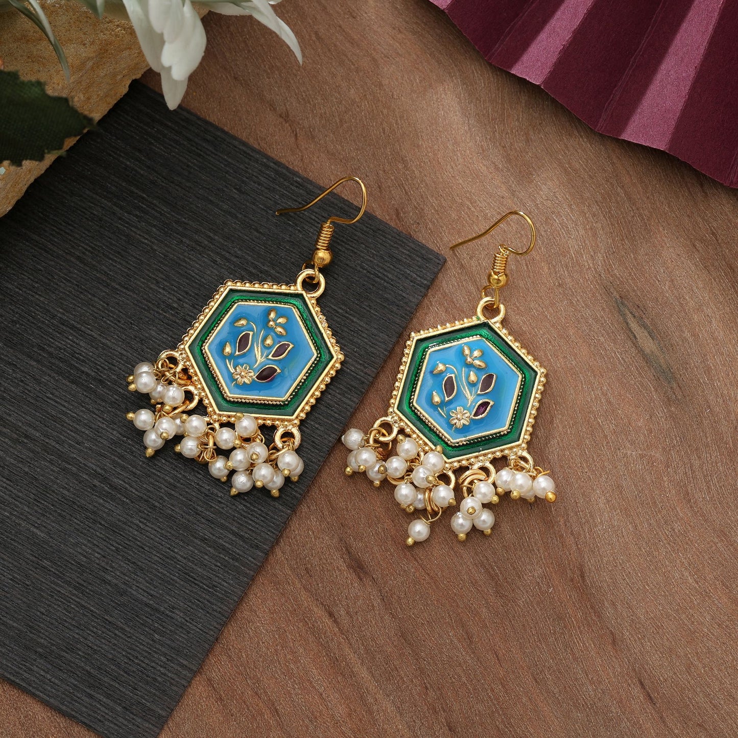 Firozi Color Meenakari Earrings Stylish Party Wear Ethnic Jewelry