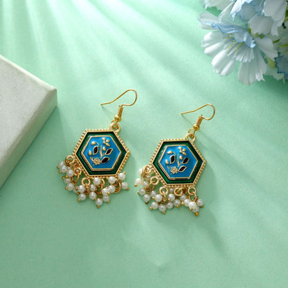 Firozi Color Meenakari Earrings Stylish Party Wear Ethnic Jewelry
