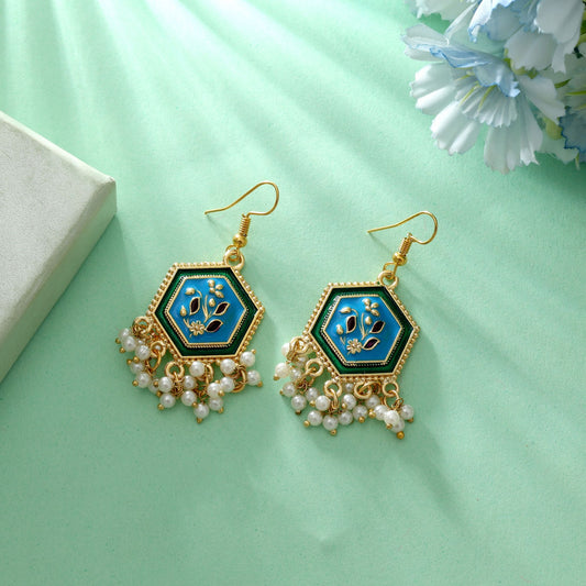 Firozi Color Meenakari Earrings Stylish Party Wear Ethnic Jewelry
