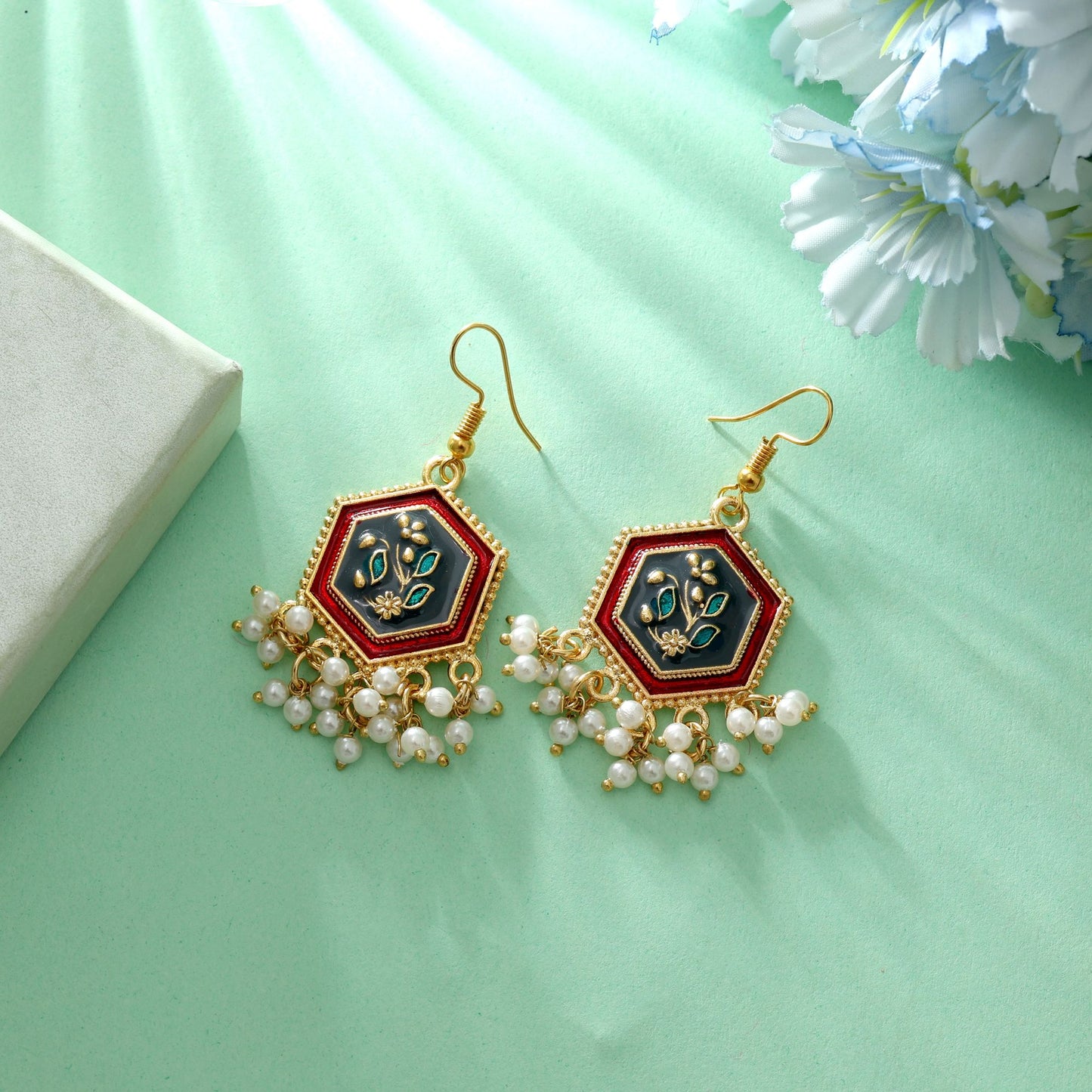 Grey Color Meenakari Earrings Minimal Ethnic Daily Wear Jewelry