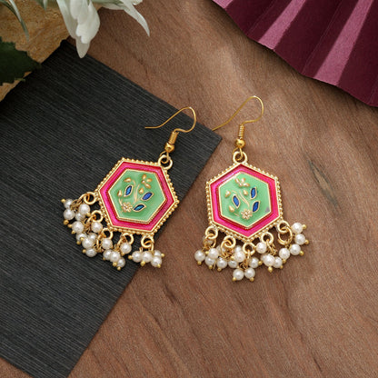 Pista Green Color Meenakari Earrings Elegant Festive Traditional Jewelry