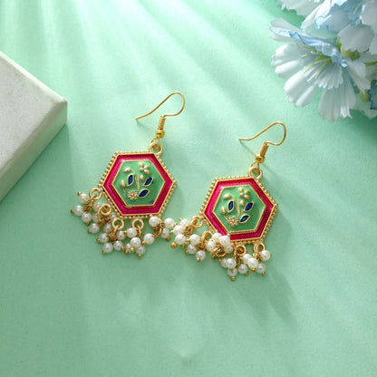 Pista Green Color Meenakari Earrings Elegant Festive Traditional Jewelry