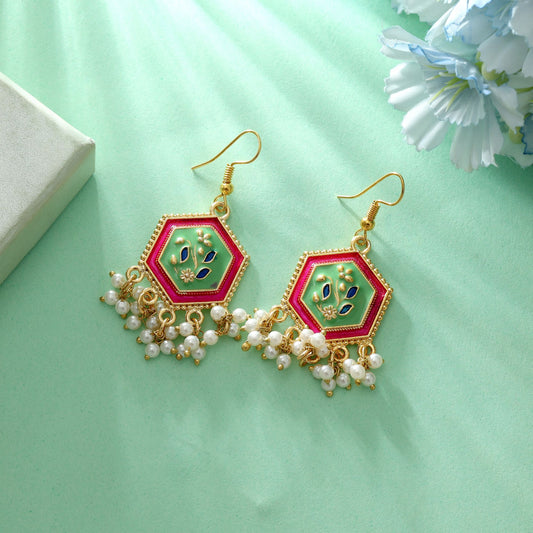 Pista Green Color Meenakari Earrings Elegant Festive Traditional Jewelry