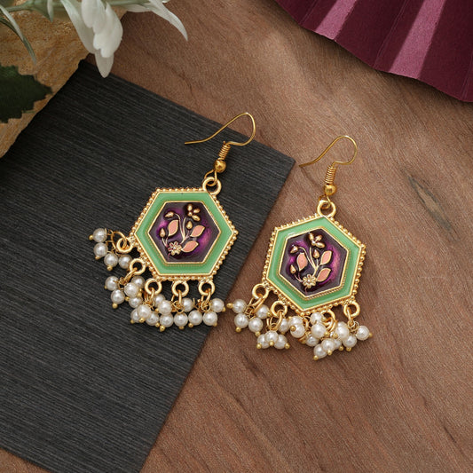 Purple Color Meenakari Earrings Classic Elegant Traditional Jewelry Collection