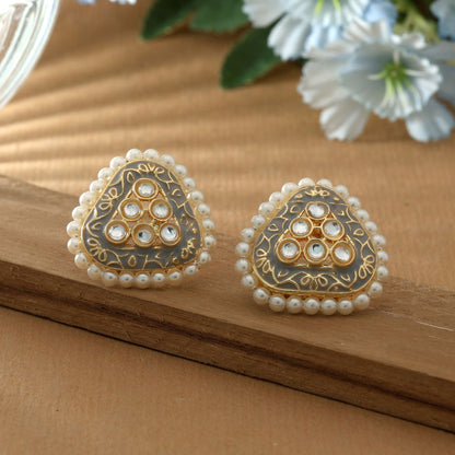 Graue Meenakari Ohrringe Klassisches Minimalistisches Traditionelles Schmuckdesign