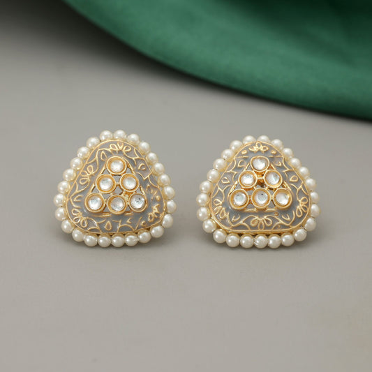 Graue Meenakari Ohrringe Klassisches Minimalistisches Traditionelles Schmuckdesign