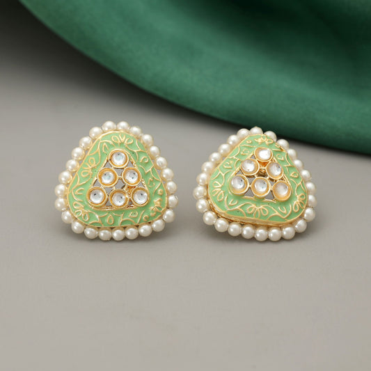 Pistaziengrüne Meenakari Ohrringe Elegante Ethno-Schmuckkollektion