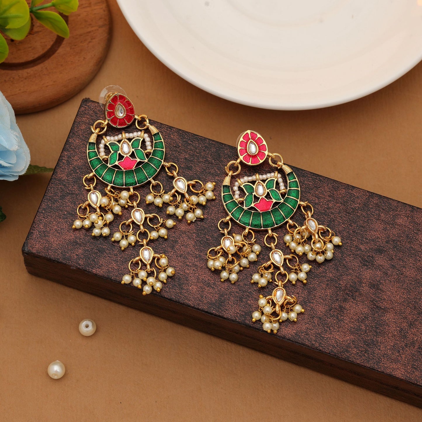 Rani Grün Farbe Meenakari Ohrringe Traditioneller handgefertigter ethnischer Schmuck Design