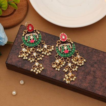 Rani Grün Farbe Meenakari Ohrringe Traditioneller handgefertigter ethnischer Schmuck Design