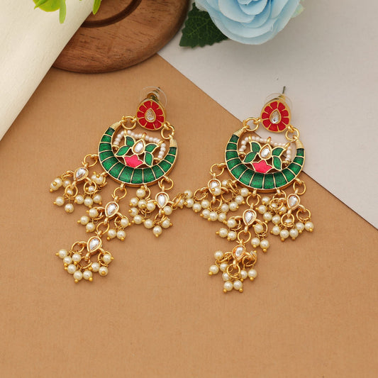 Rani Grün Farbe Meenakari Ohrringe Traditioneller handgefertigter ethnischer Schmuck Design