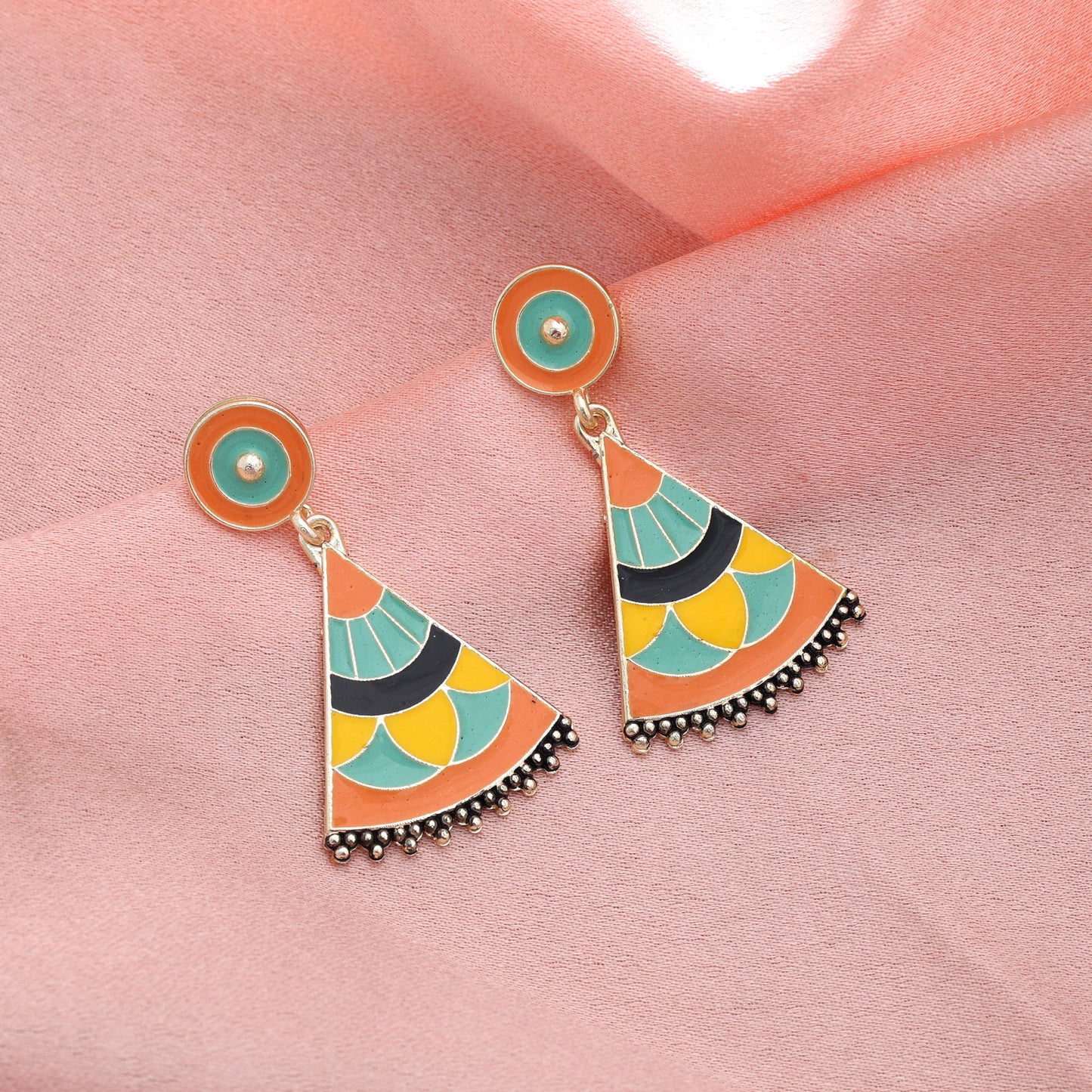 Orangefarbene Meenakari Ohrringe Helle traditionelle Statement-Schmuckkollektion Design