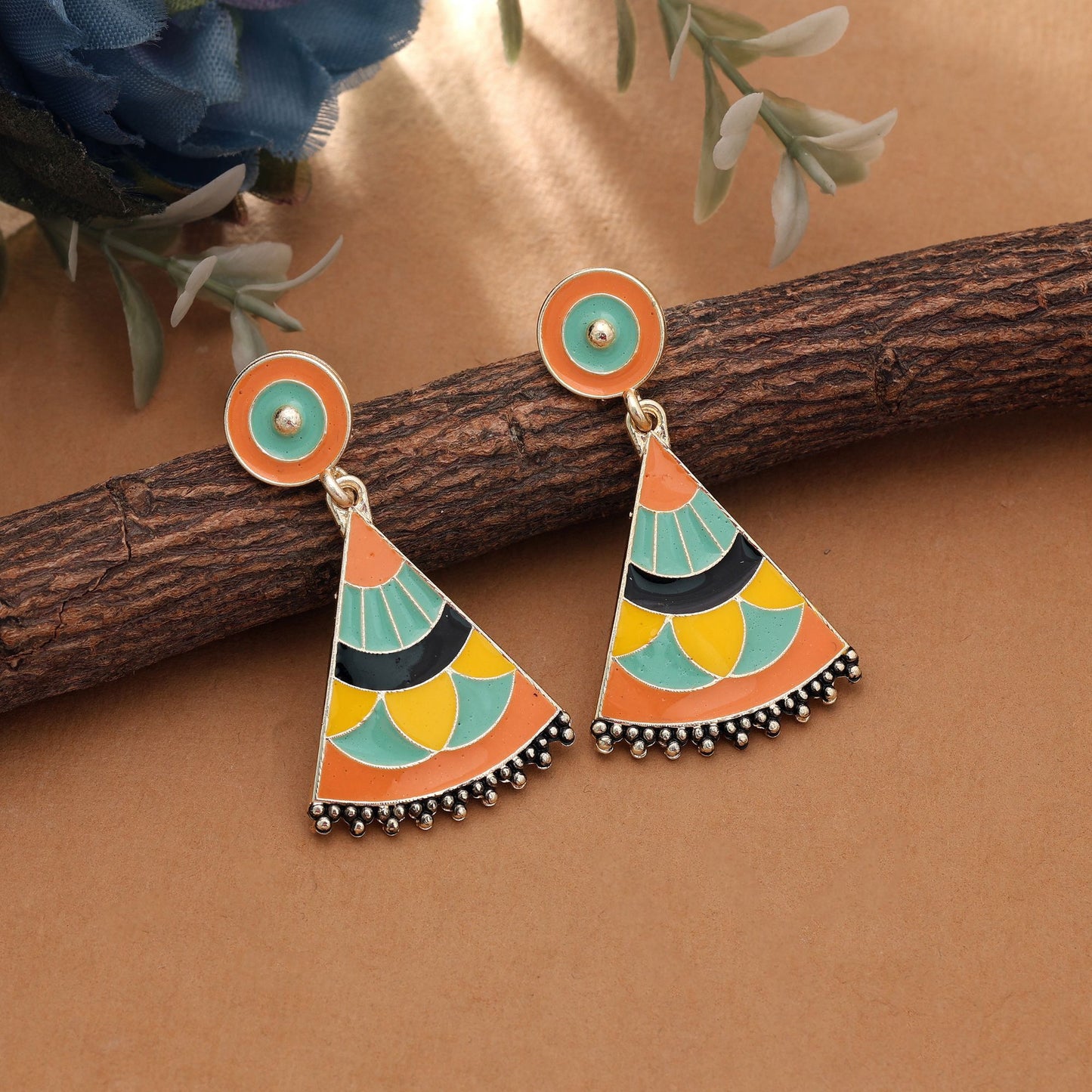 Orangefarbene Meenakari Ohrringe Helle traditionelle Statement-Schmuckkollektion Design