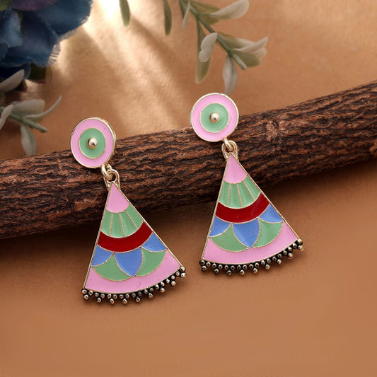 Pink Color Meenakari Earrings Stylish Ethnic Party Wear Jewelry Collection Design