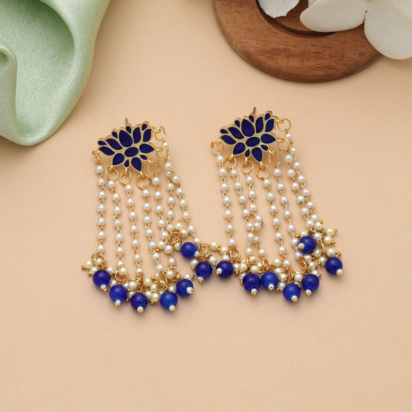 Elegant Blue Color Meenakari Earrings With Traditional Festive Ethnic Stone Detailing