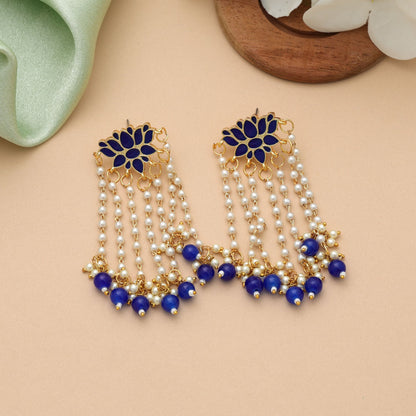 Elegant Blue Color Meenakari Earrings With Traditional Festive Ethnic Stone Detailing