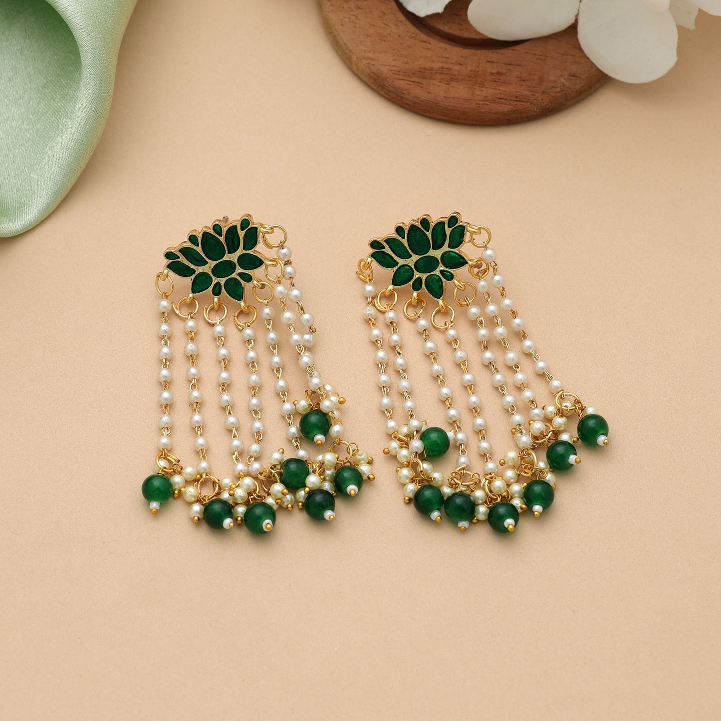 Traditional Green Color Meenakari Earrings With Intricate Handmade Ethnic Detailing