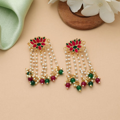 Beautiful Rani & Green Color Meenakari Earrings With Elegant Festive Artwork