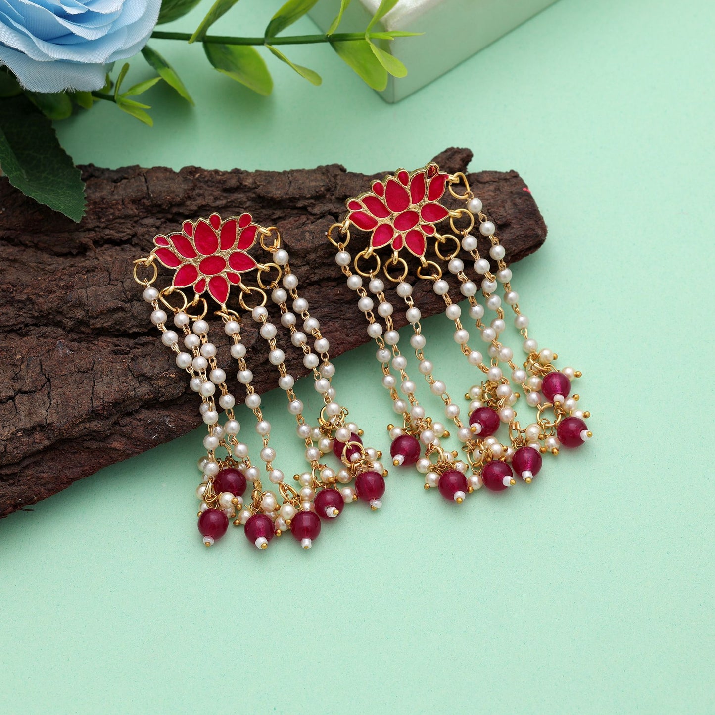 Stylish Rani Color Meenakari Earrings With Premium Royal Traditional Craftsmanship Design