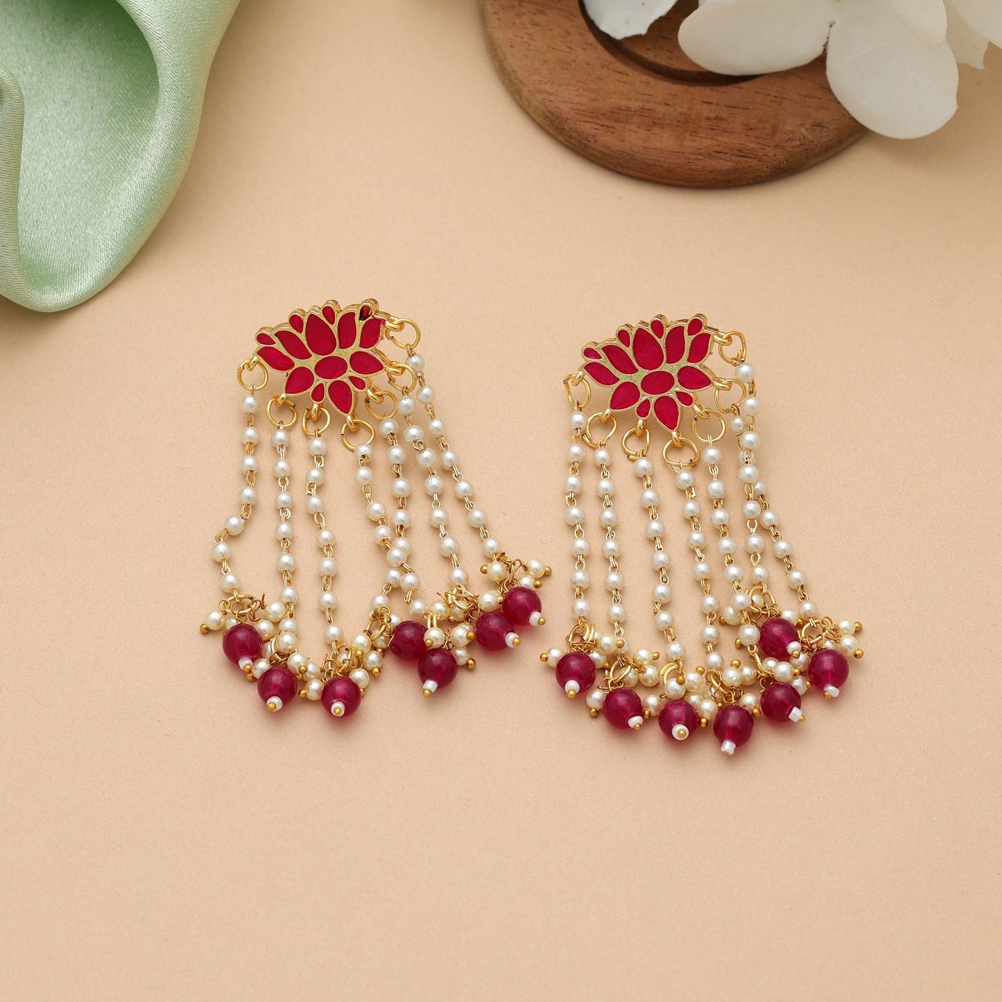 Stylish Rani Color Meenakari Earrings With Premium Royal Traditional Craftsmanship Design