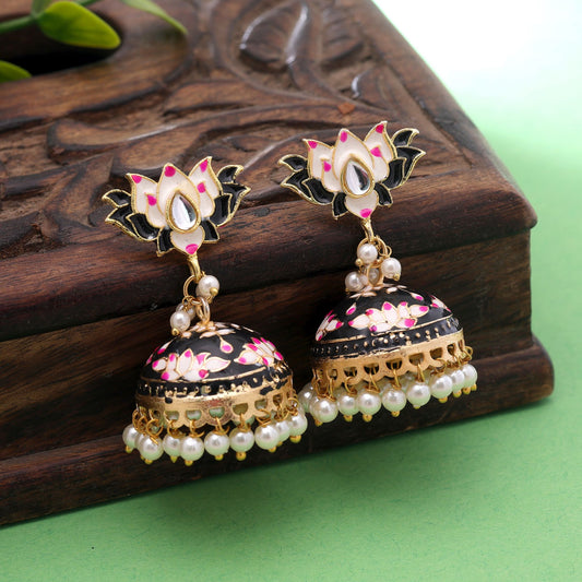 Black Color Lots Design Meenakari Earrings with Premium Ethnic Jewelry Finish