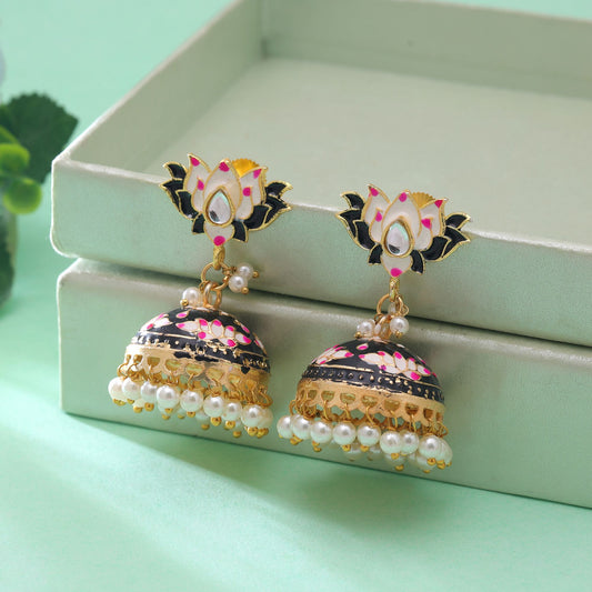 Black Color Lots Design Meenakari Earrings with Premium Ethnic Jewelry Finish