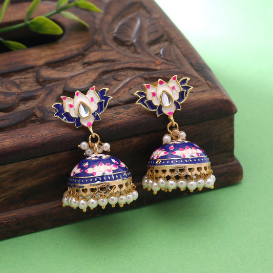 Blue Color Lots Design Meenakari Earrings with Classic Festive Jewelry Appearance