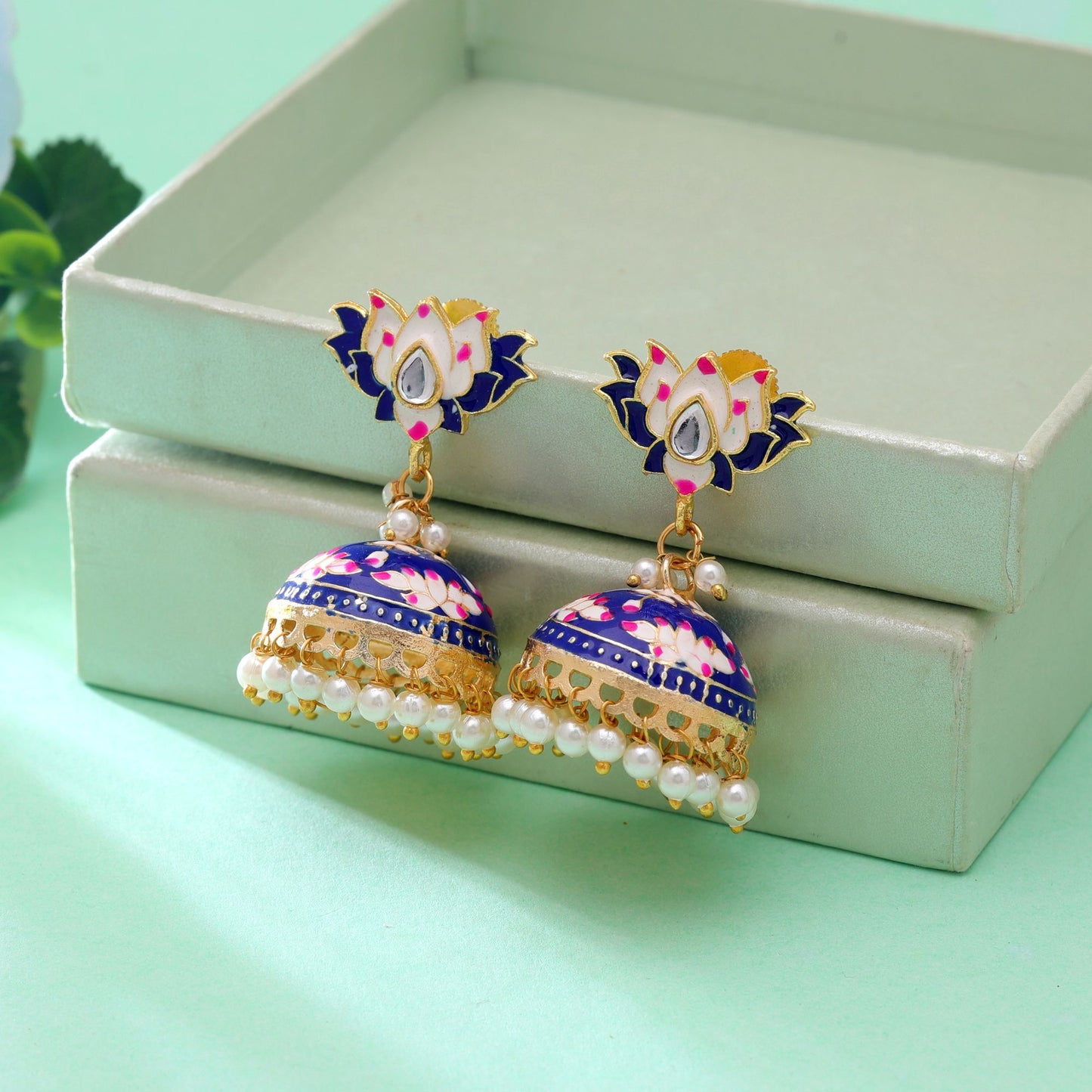 Blue Color Lots Design Meenakari Earrings with Classic Festive Jewelry Appearance