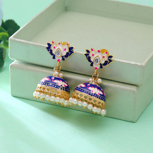 Blue Color Lots Design Meenakari Earrings with Classic Festive Jewelry Appearance