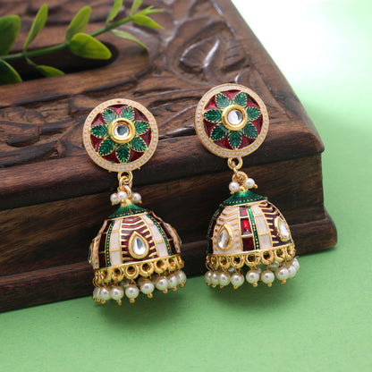 Maroon & Green Color Meenakari Earrings with Premium Ethnic Jewelry Detailing