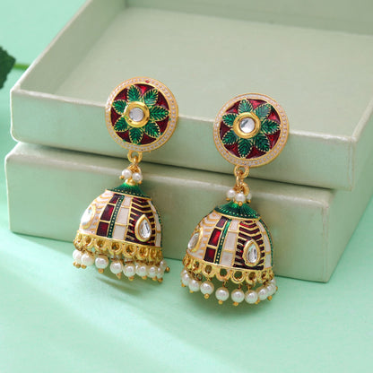 Maroon & Green Color Meenakari Earrings with Premium Ethnic Jewelry Detailing