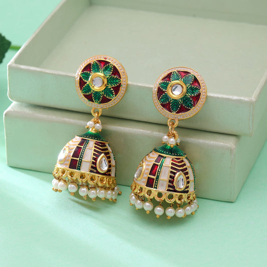 Maroon & Green Color Meenakari Earrings with Premium Ethnic Jewelry Detailing