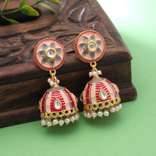 Peach Color Meenakari Earrings with Beautiful Designer Ethnic Jewelry Appeal