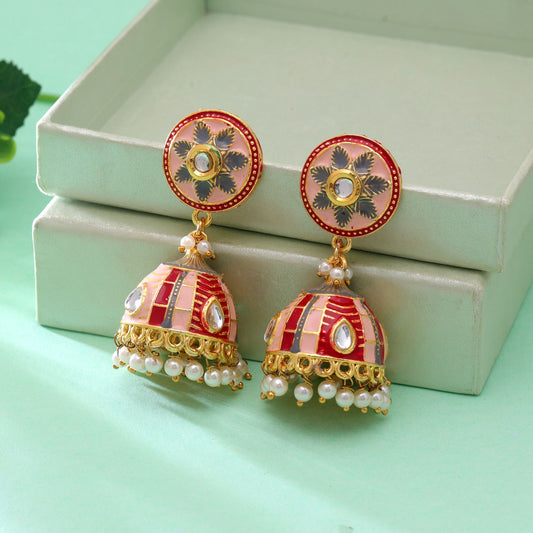 Peach Color Meenakari Earrings with Beautiful Designer Ethnic Jewelry Appeal