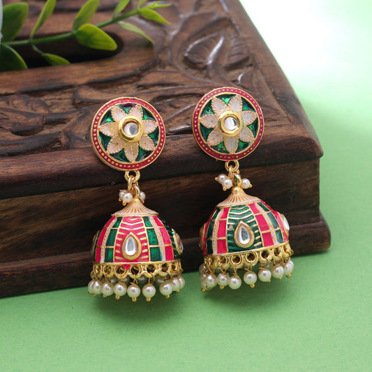 Rani & Green Color Meenakari Earrings Featuring Royal Traditional Jewelry Design
