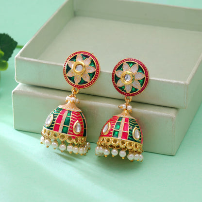 Rani & Green Color Meenakari Earrings Featuring Royal Traditional Jewelry Design