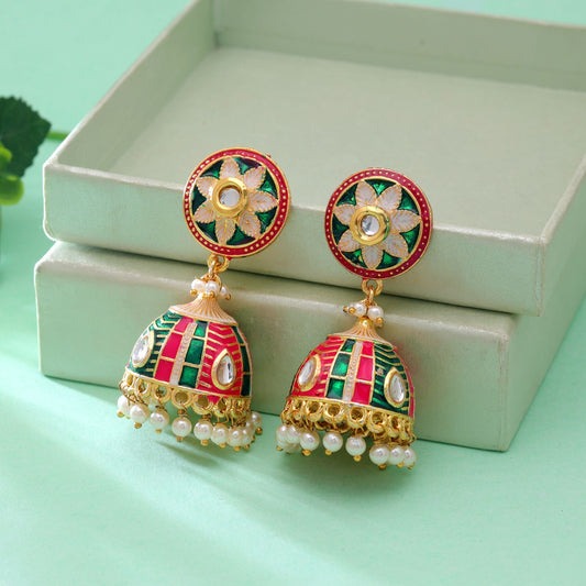 Rani & Green Color Meenakari Earrings Featuring Royal Traditional Jewelry Design