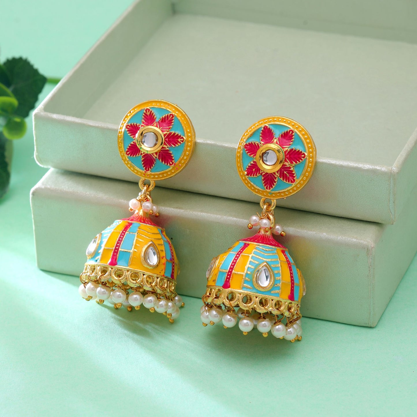 Yellow Color Meenakari Earrings Crafted with Elegant Traditional Festive Style