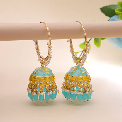 Firozi Color Meenakari Earrings with Elegant Designer Jewelry Collection Style