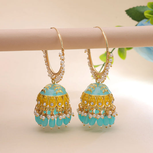 Firozi Color Meenakari Earrings with Elegant Designer Jewelry Collection Style