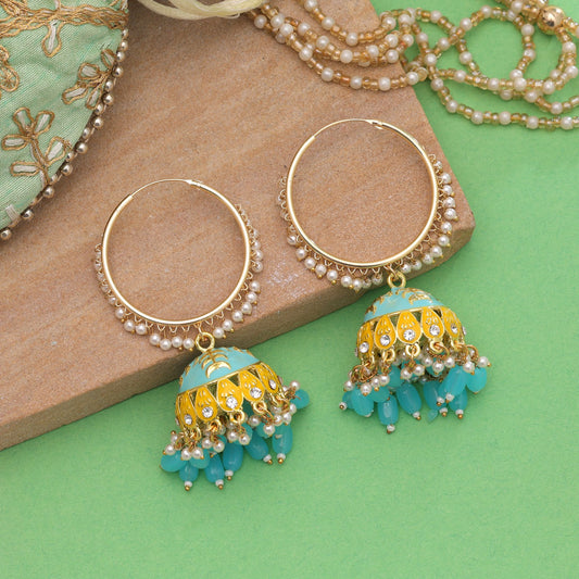Firozi Color Meenakari Earrings with Elegant Designer Jewelry Collection Style