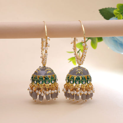 Grey Color Meenakari Earrings with Graceful Handmade Craftsmanship Finish