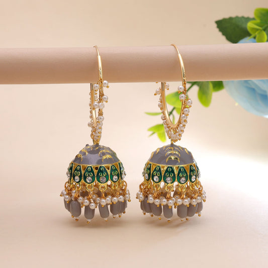 Grey Color Meenakari Earrings with Graceful Handmade Craftsmanship Finish