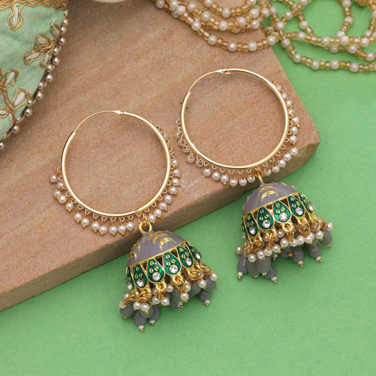 Grey Color Meenakari Earrings with Graceful Handmade Craftsmanship Finish