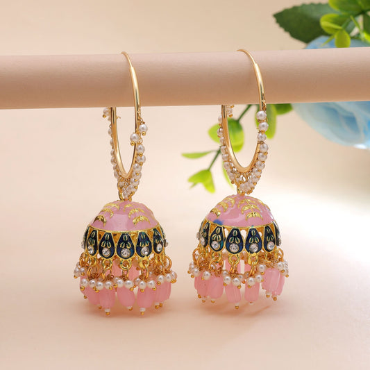 Light Pink Color Meenakari Earrings with Elegant Festive Jewelry Look