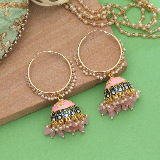 Light Pink Color Meenakari Earrings with Elegant Festive Jewelry Look