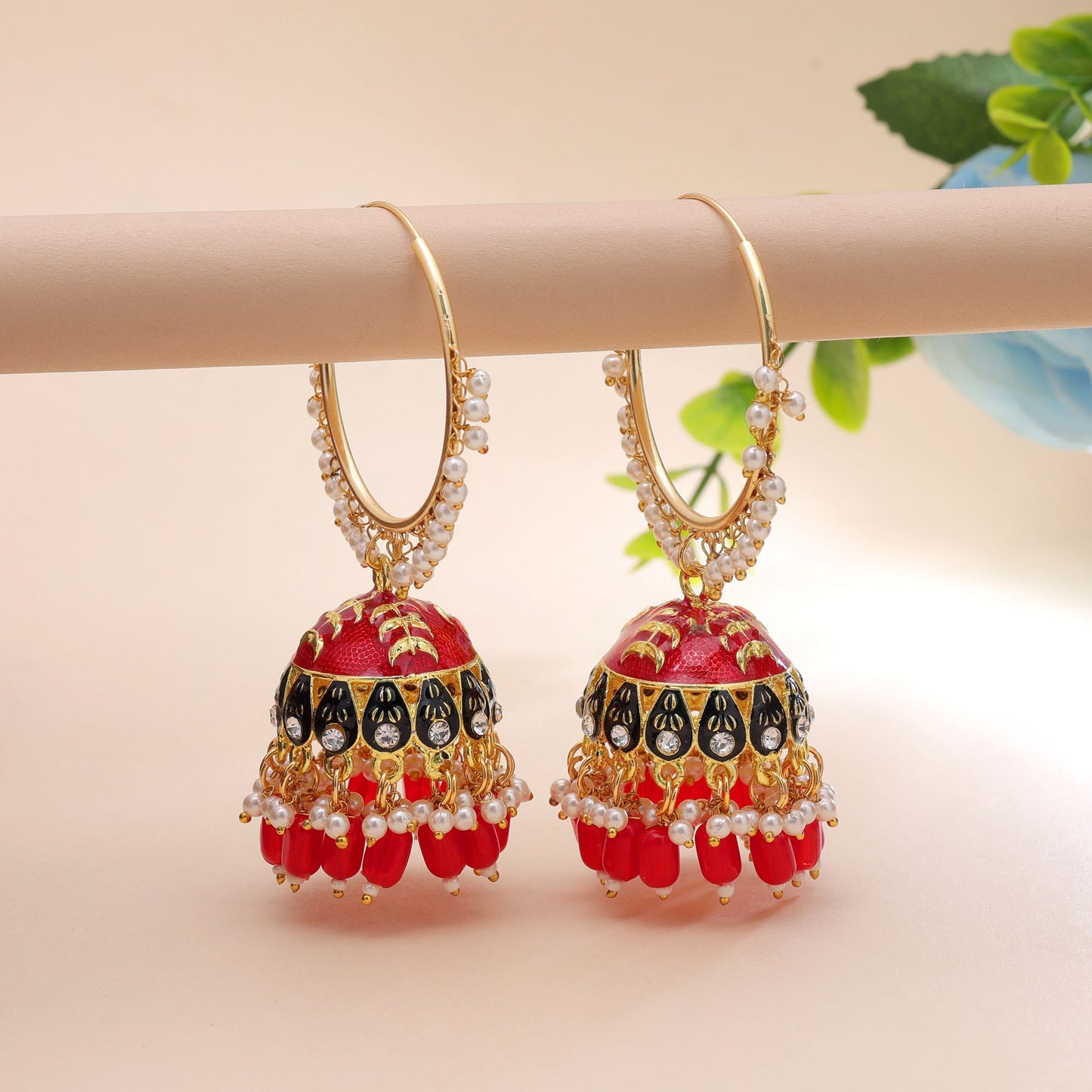 Red Color Meenakari Earrings with Beautiful Traditional Jewelry Craft Details
