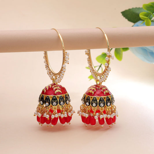 Red Color Meenakari Earrings with Beautiful Traditional Jewelry Craft Details