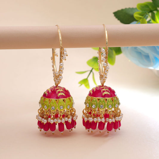 Rani Color Meenakari Earrings Featuring Royal Designer Ethnic Style